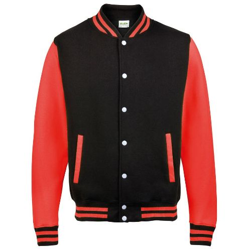 Awdis Just Hoods Varsity Jacket Jet Black/Fire Red